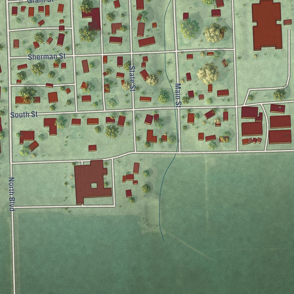 Second close-up of the map of Osceola, Nebraska print showing more streets and buildings
