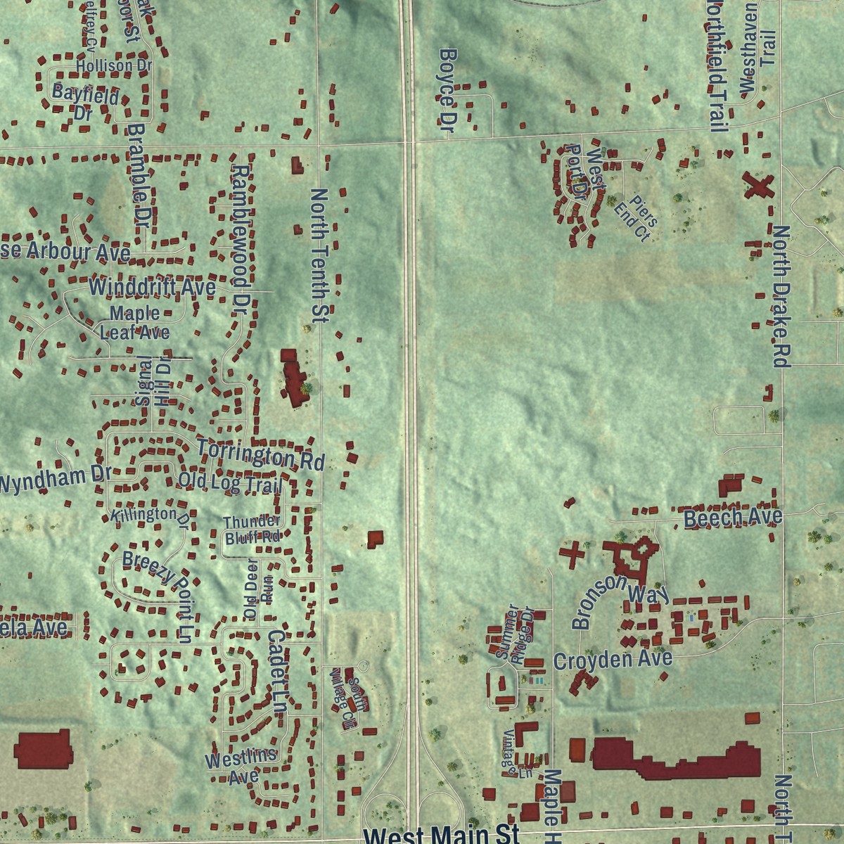 Second close-up of the map of Oshtemo, Michigan print showing more streets and buildings