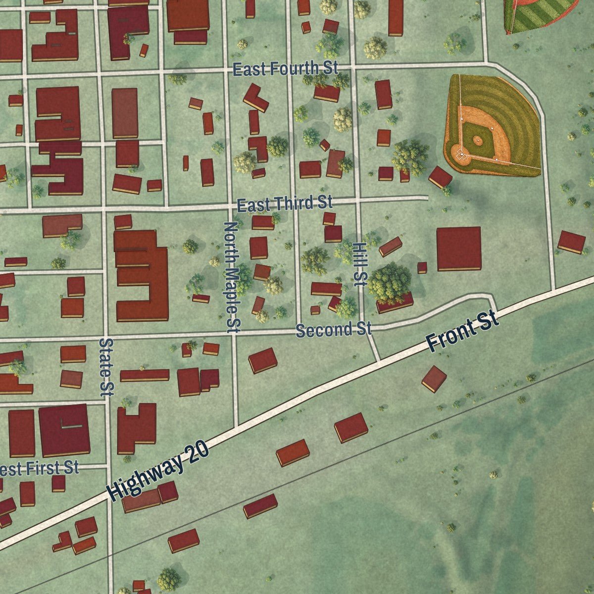 Second close-up of the map of Osmond, Nebraska print showing more streets and buildings
