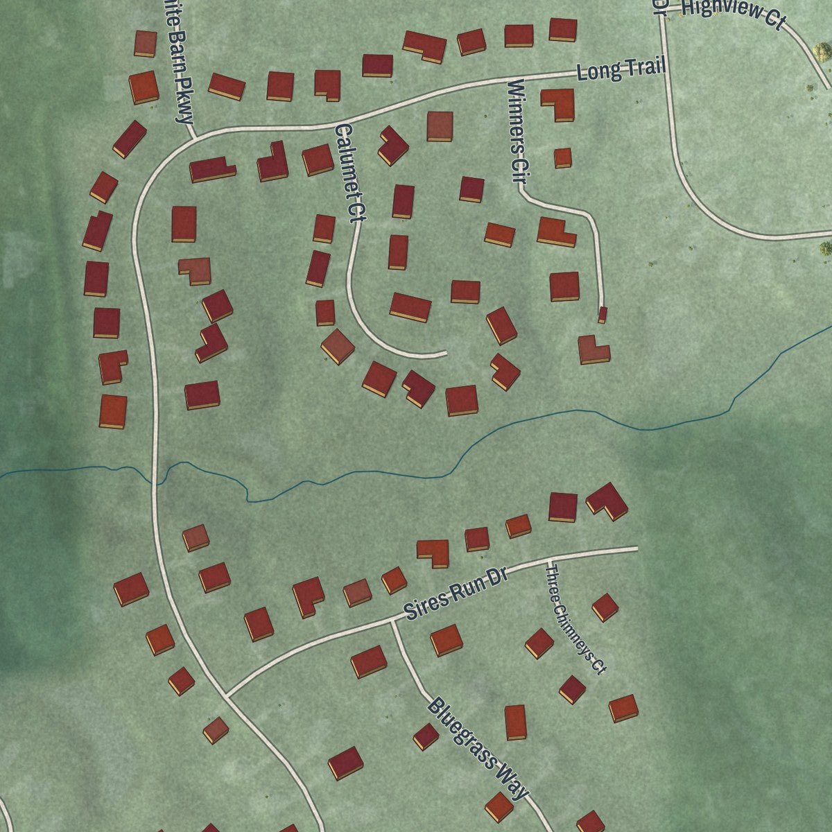 Second close-up of the map of Ostrander, Ohio print showing more streets and buildings