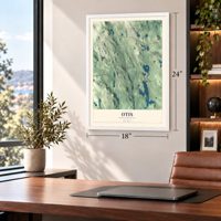 Otis, Massachusetts map, 18 x 24 inch print in a white frame in a home office