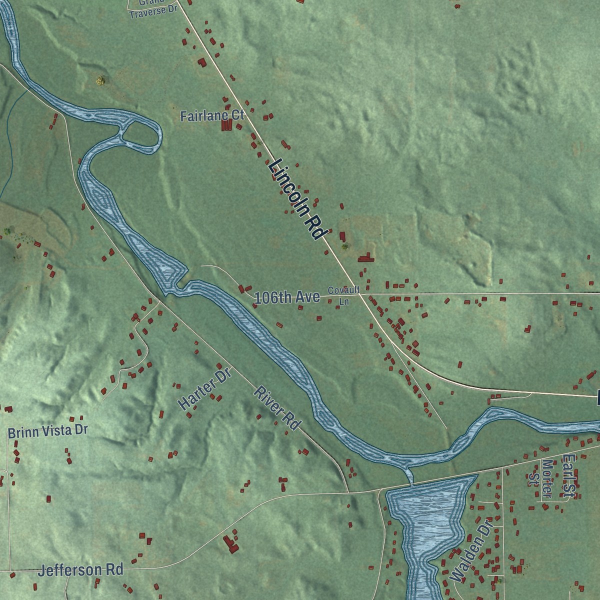 Second close-up of the map of Otsego, Allegan County, Michigan print showing more streets and buildings