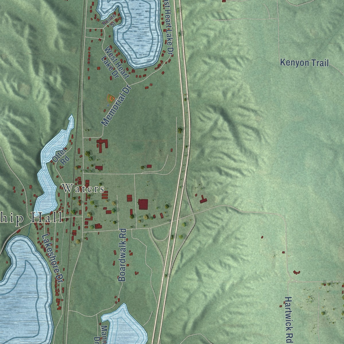 Second close-up of the map of Otsego Lake, Michigan print showing more streets and buildings