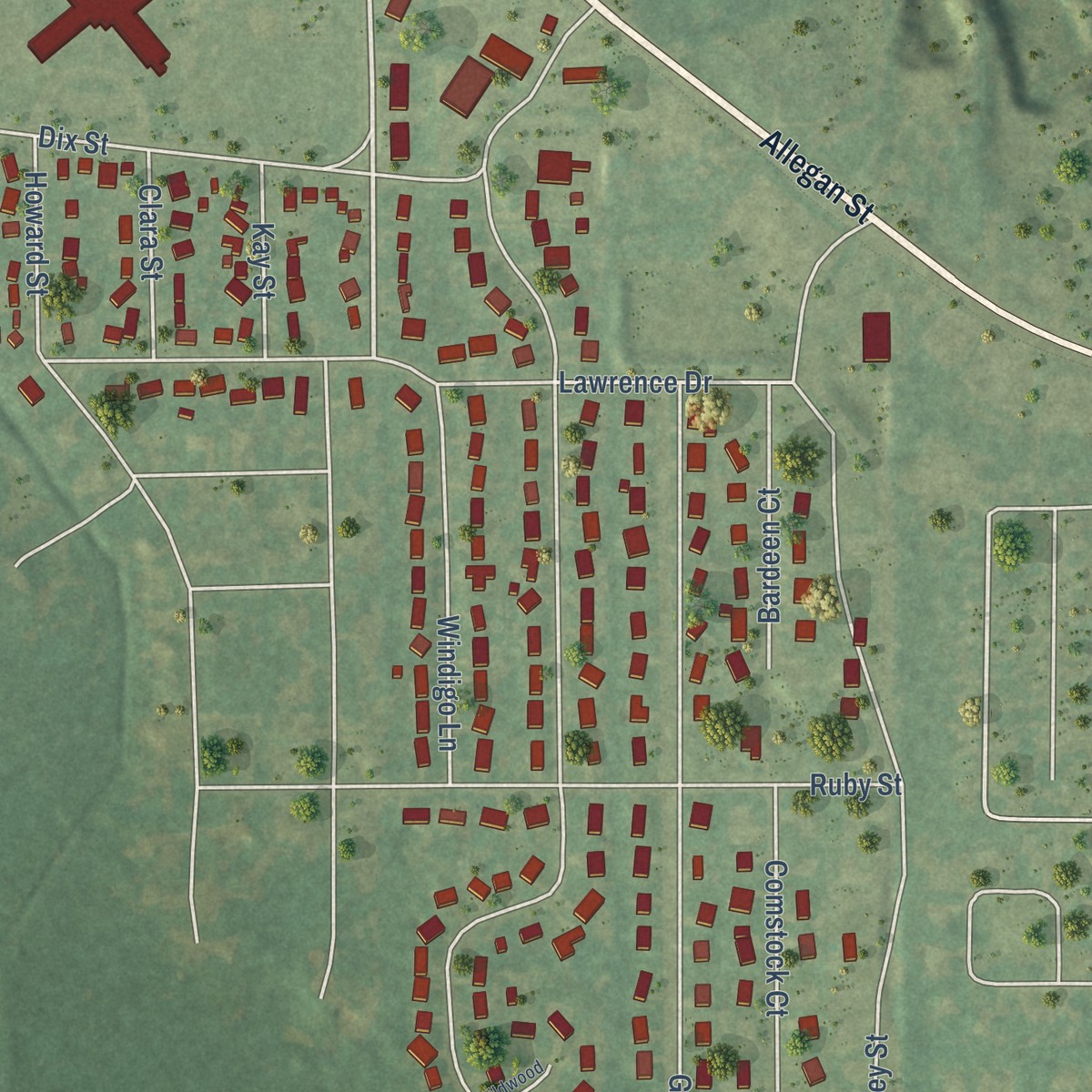 Second close-up of the map of Otsego, Michigan print showing more streets and buildings