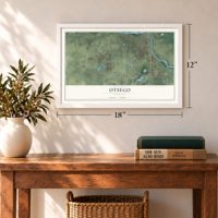 Otsego, Minnesota map, 12 x 18 inch print in a white frame in an entryway