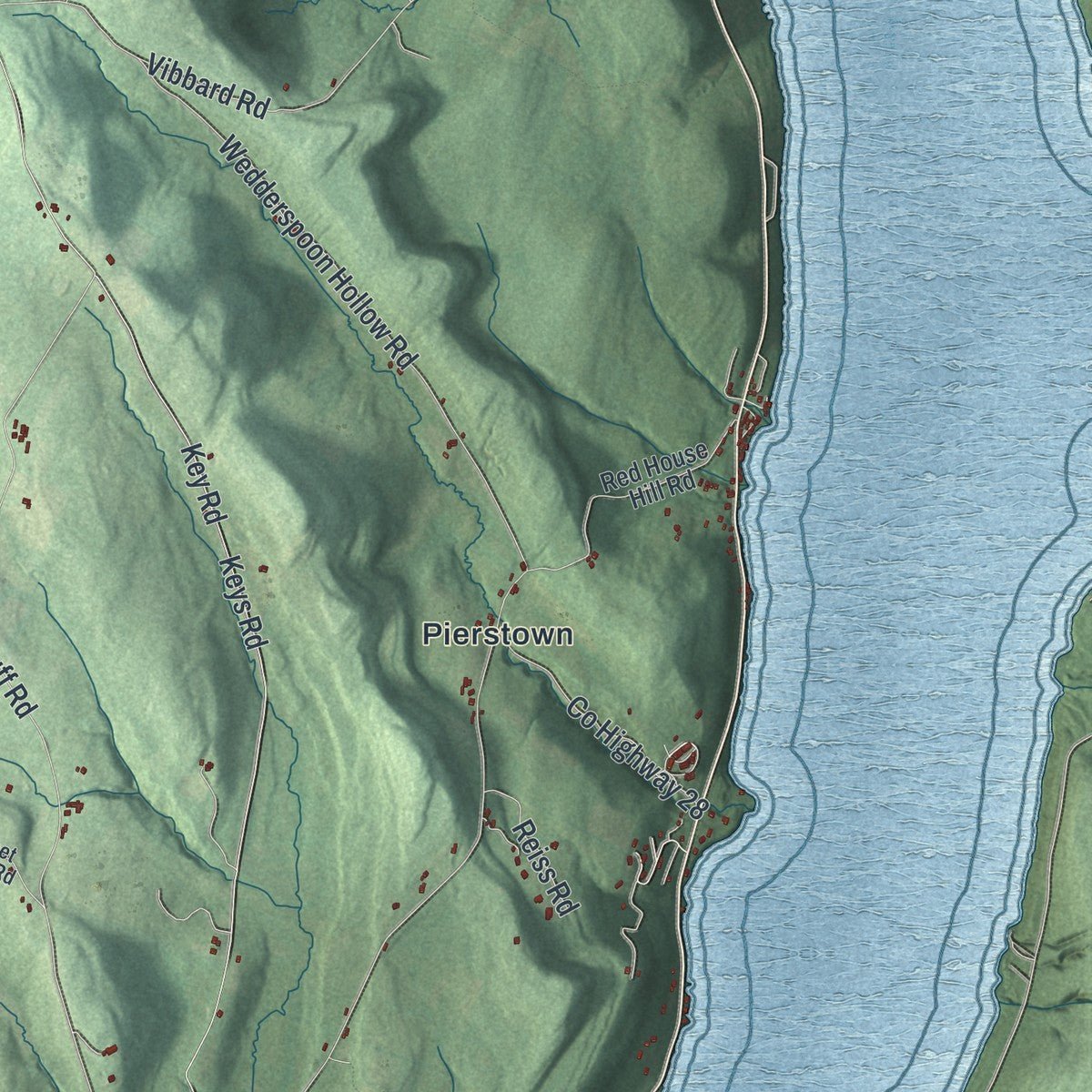 Second close-up of the map of Otsego, New York print showing more streets and buildings