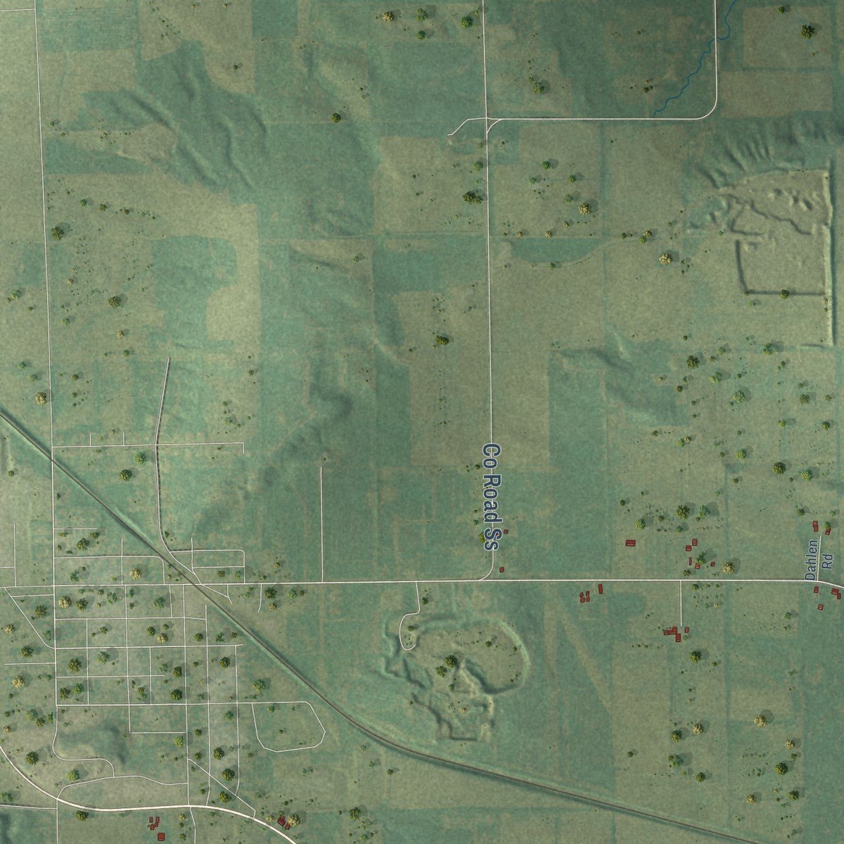 Second close-up of the map of Otsego, Wisconsin print showing more streets and buildings
