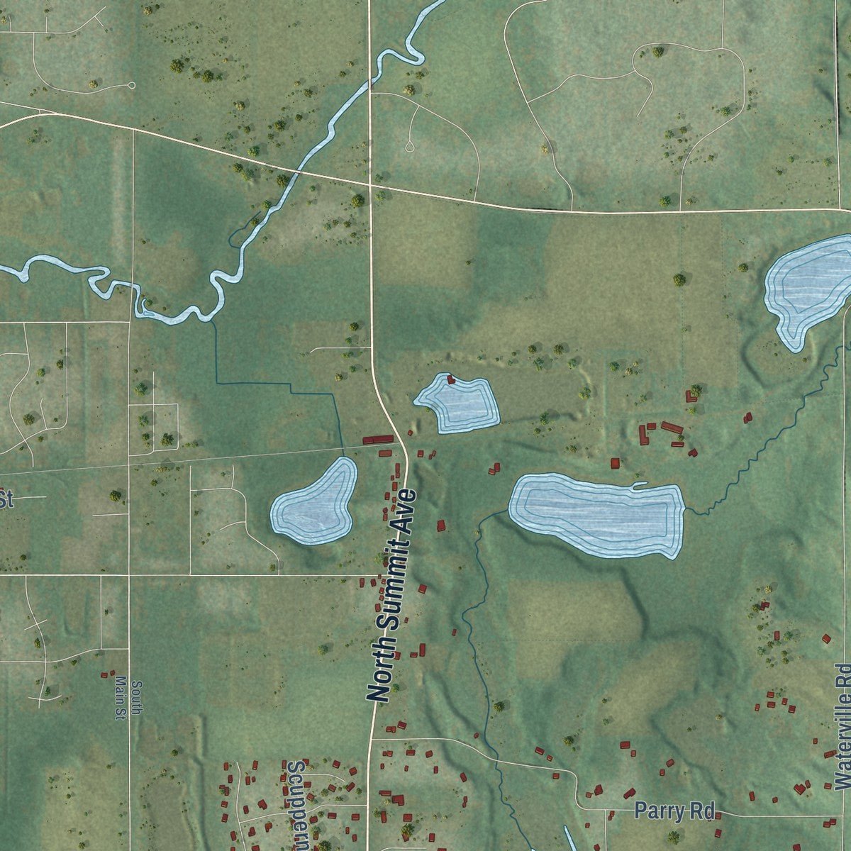 Second close-up of the map of Ottawa, Wisconsin print showing more streets and buildings