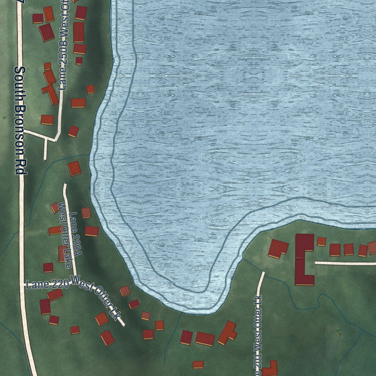 Second close-up of the map of Otter Lake, Indiana print showing more streets and buildings