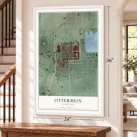 Otterbein, Maryland map, 24 x 36 inch print in a white frame by a staircase