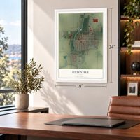 Ottoville, Ohio map, 18 x 24 inch print in a white frame in a home office