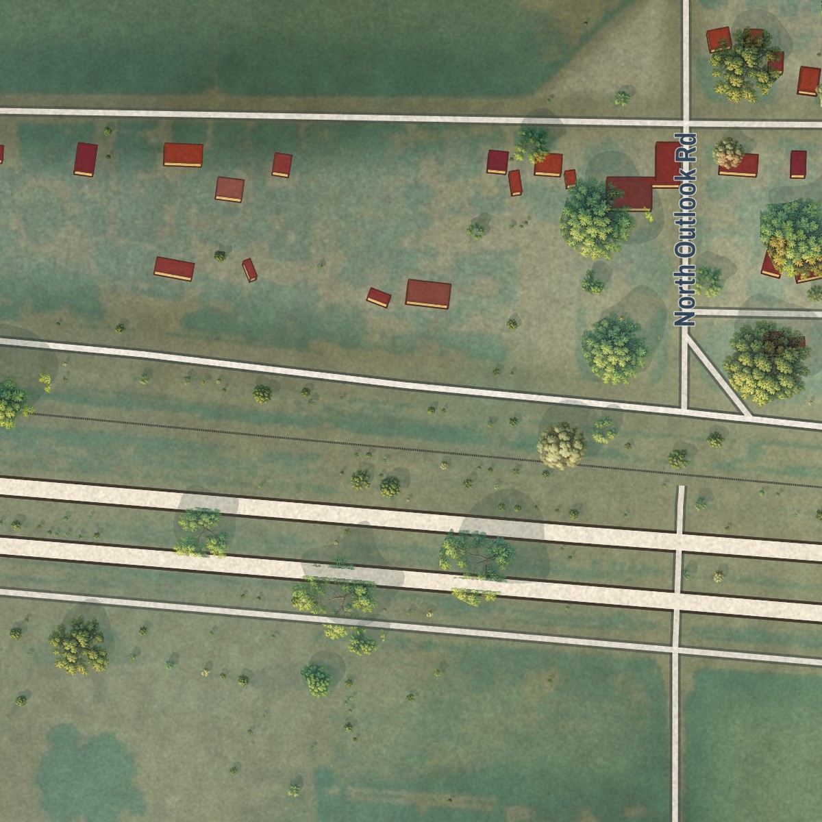 Second close-up of the map of Outlook, Washington print showing more streets and buildings