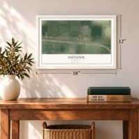 Outlook, Washington map, 12 x 18 inch print in a white frame in an entryway