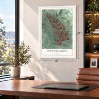 Over-the-Rhine, Ohio map, 18 x 24 inch print in a white frame in a home office