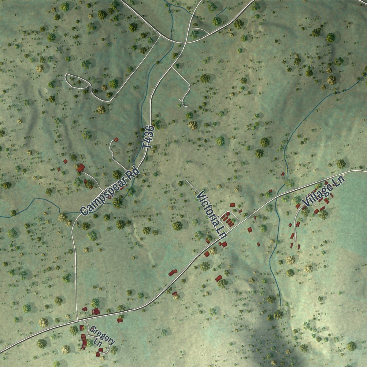 Second close-up of the map of Overfield, Pennsylvania print showing more streets and buildings