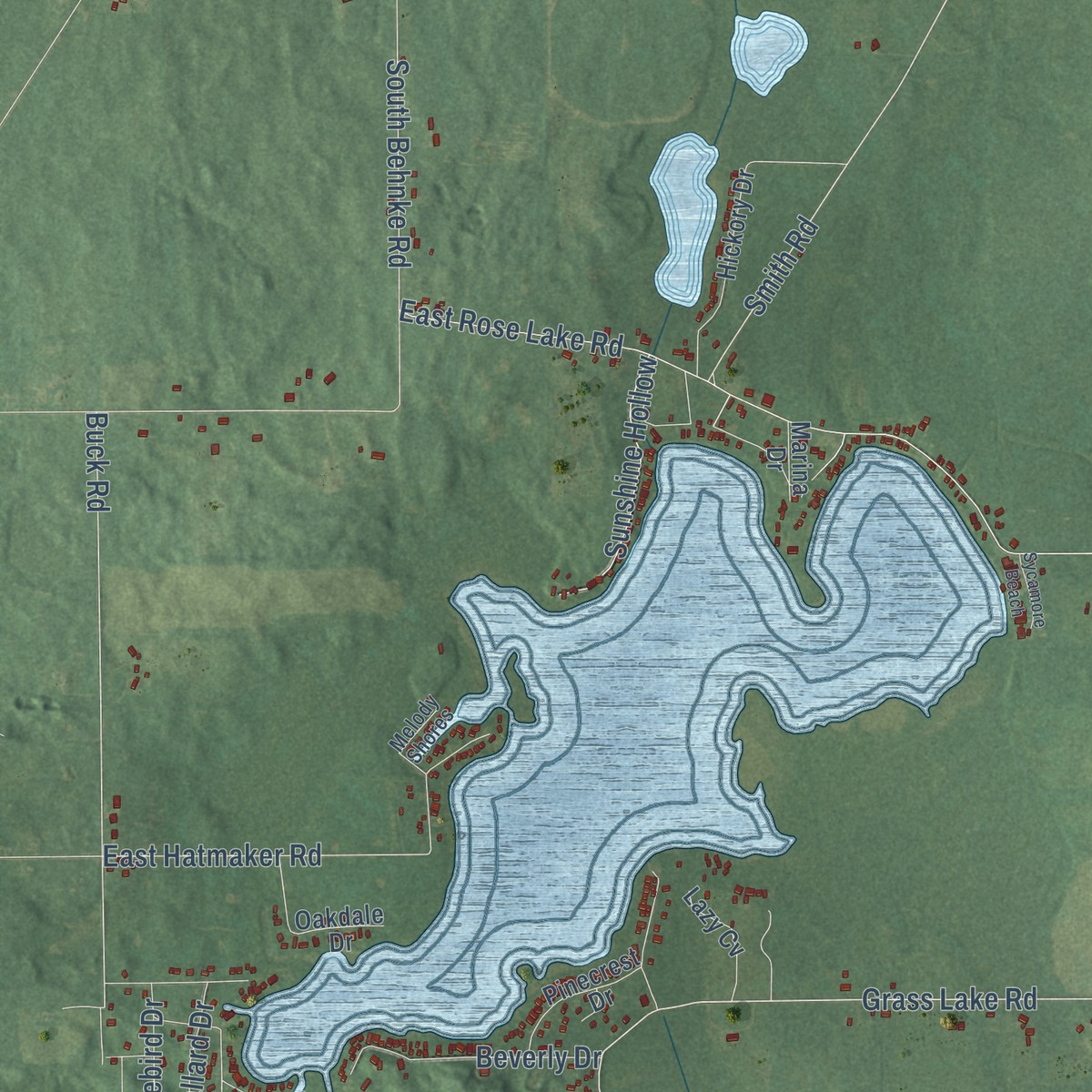 Second close-up of the map of Ovid, Branch County, Michigan print showing more streets and buildings