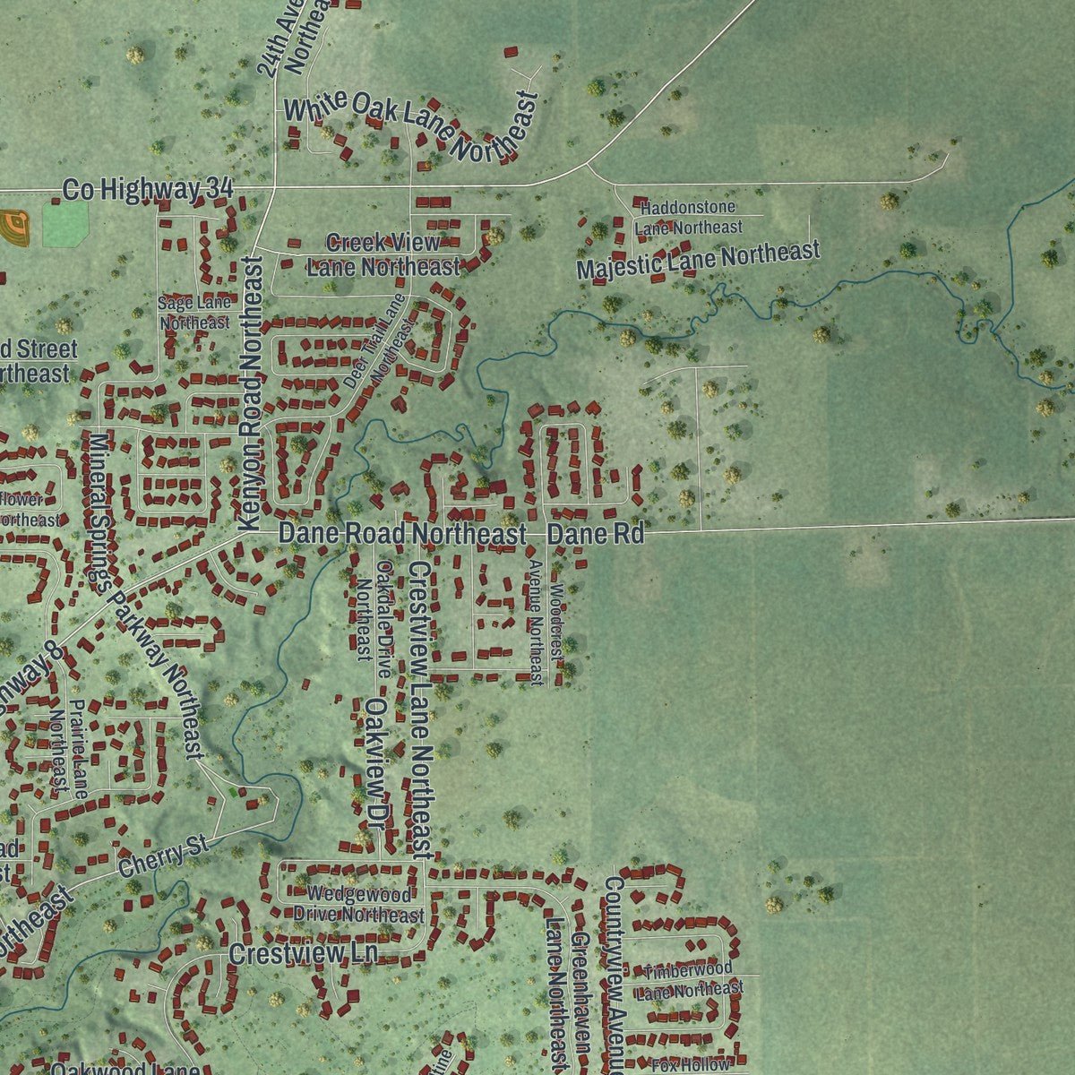 Second close-up of the map of Owatonna, Minnesota print showing more streets and buildings