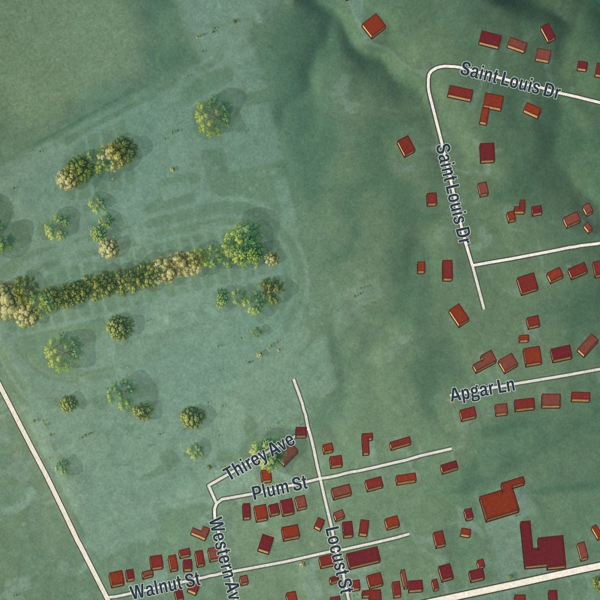Second close-up of the map of Owensville, Ohio print showing more streets and buildings