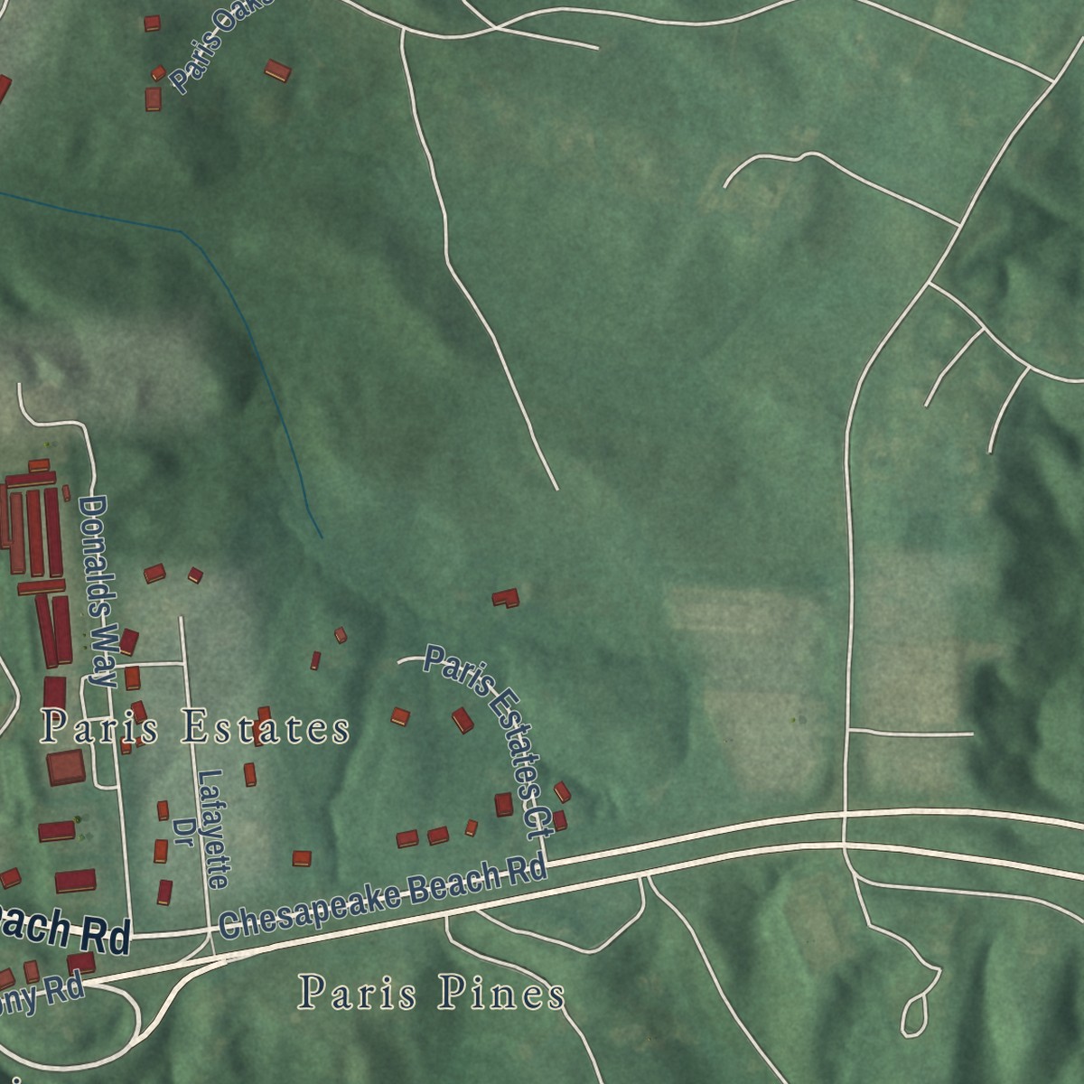 Second close-up of the map of Owings, Maryland print showing more streets and buildings