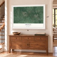 Owings, Maryland map, 24 x 36 inch print in a white frame above a dresser by a staircase