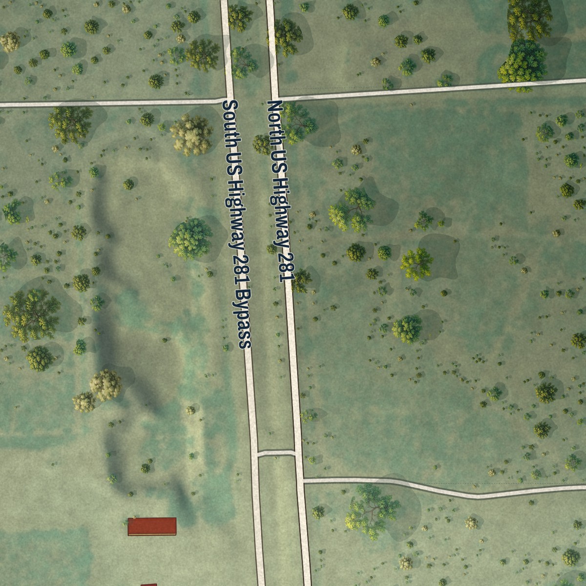 Second close-up of the map of Owl Ranch, Texas print showing more streets and buildings