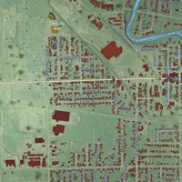 Second close-up of the map of Owosso, Michigan print showing more streets and buildings