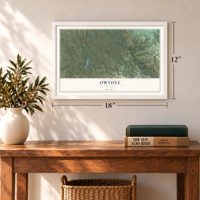 Owyhee, Nevada map, 12 x 18 inch print in a white frame in an entryway