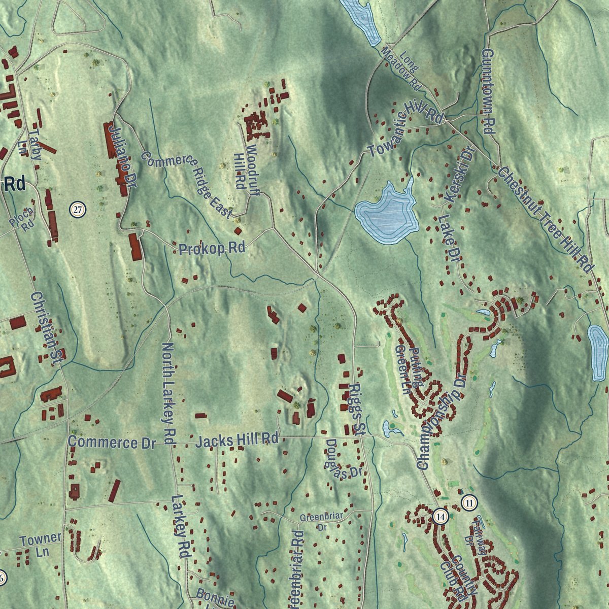 Second close-up of the map of Oxford, Connecticut print showing more streets and buildings