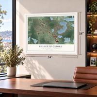 Oxford, Michigan map, 18 x 24 inch print in a white frame in a home office