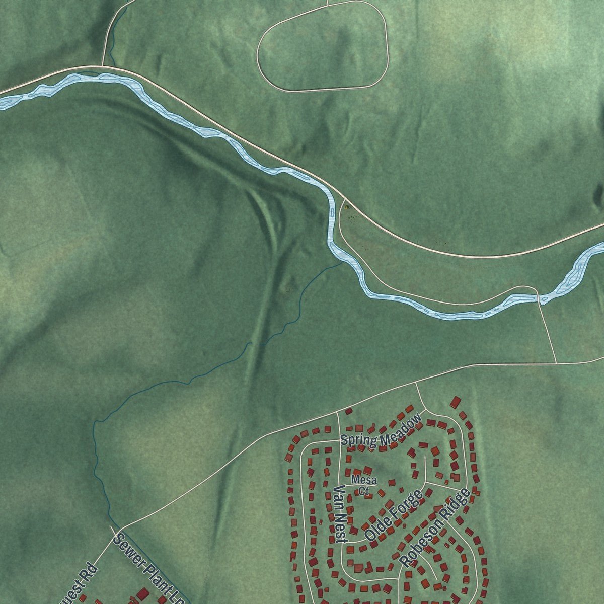 Second close-up of the map of Oxford, New Jersey print showing more streets and buildings