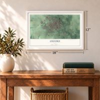 Oxford, Ohio map, 12 x 18 inch print in a white frame in an entryway