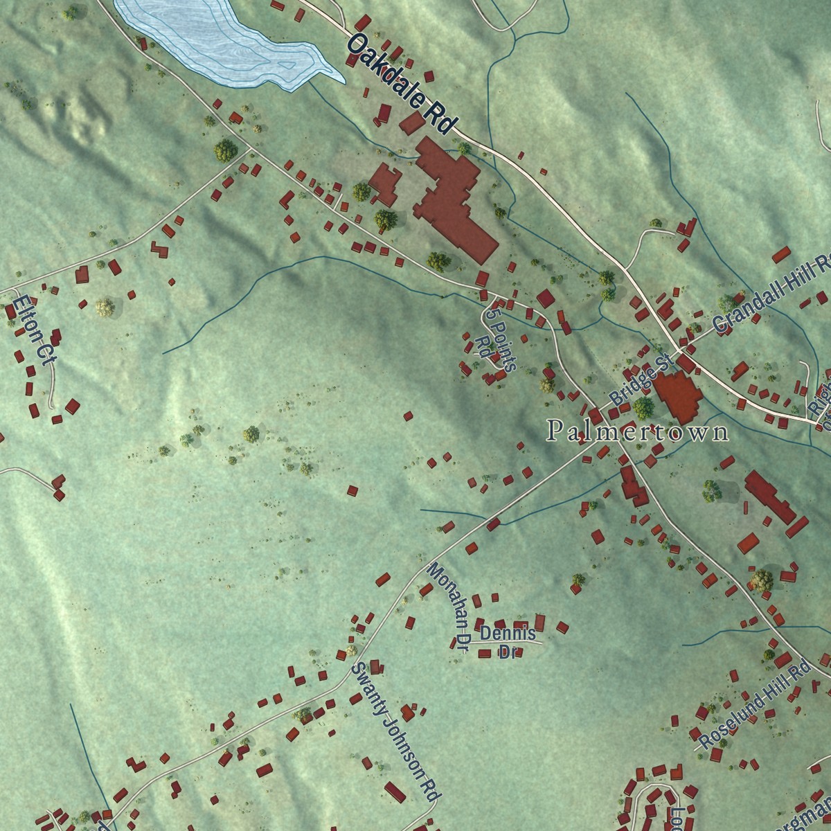 Second close-up of the map of Oxoboxo River, Connecticut print showing more streets and buildings