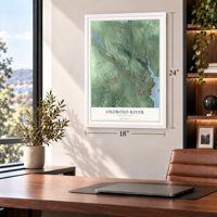 Oxoboxo River, Connecticut map, 18 x 24 inch print in a white frame in a home office