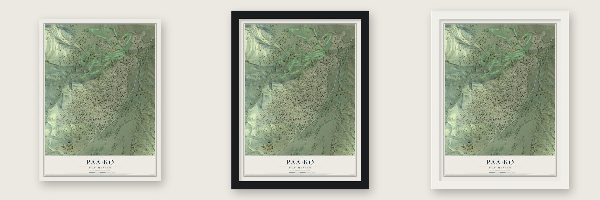 Paa-Ko, New Mexico map unframed, in a black wood frame and in a white wood frame