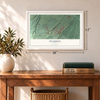 Paauilo, Hawaii map, 12 x 18 inch print in a white frame in an entryway