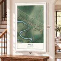Pace, Mississippi map, 24 x 36 inch print in a white frame by a staircase