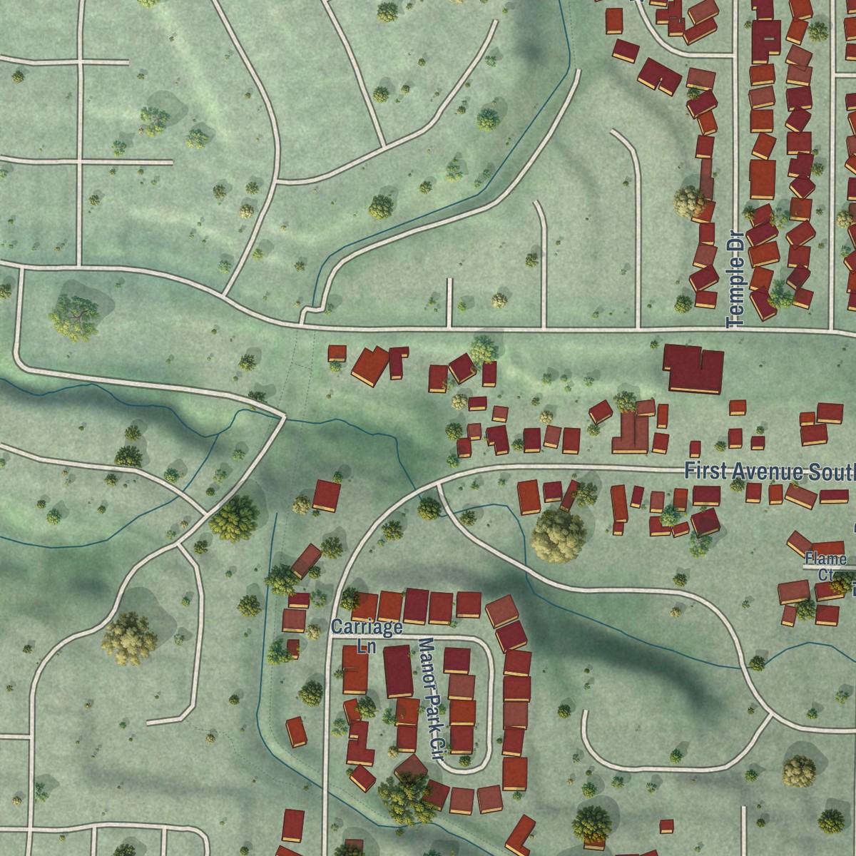 Second close-up of the map of Pacheco, California print showing more streets and buildings