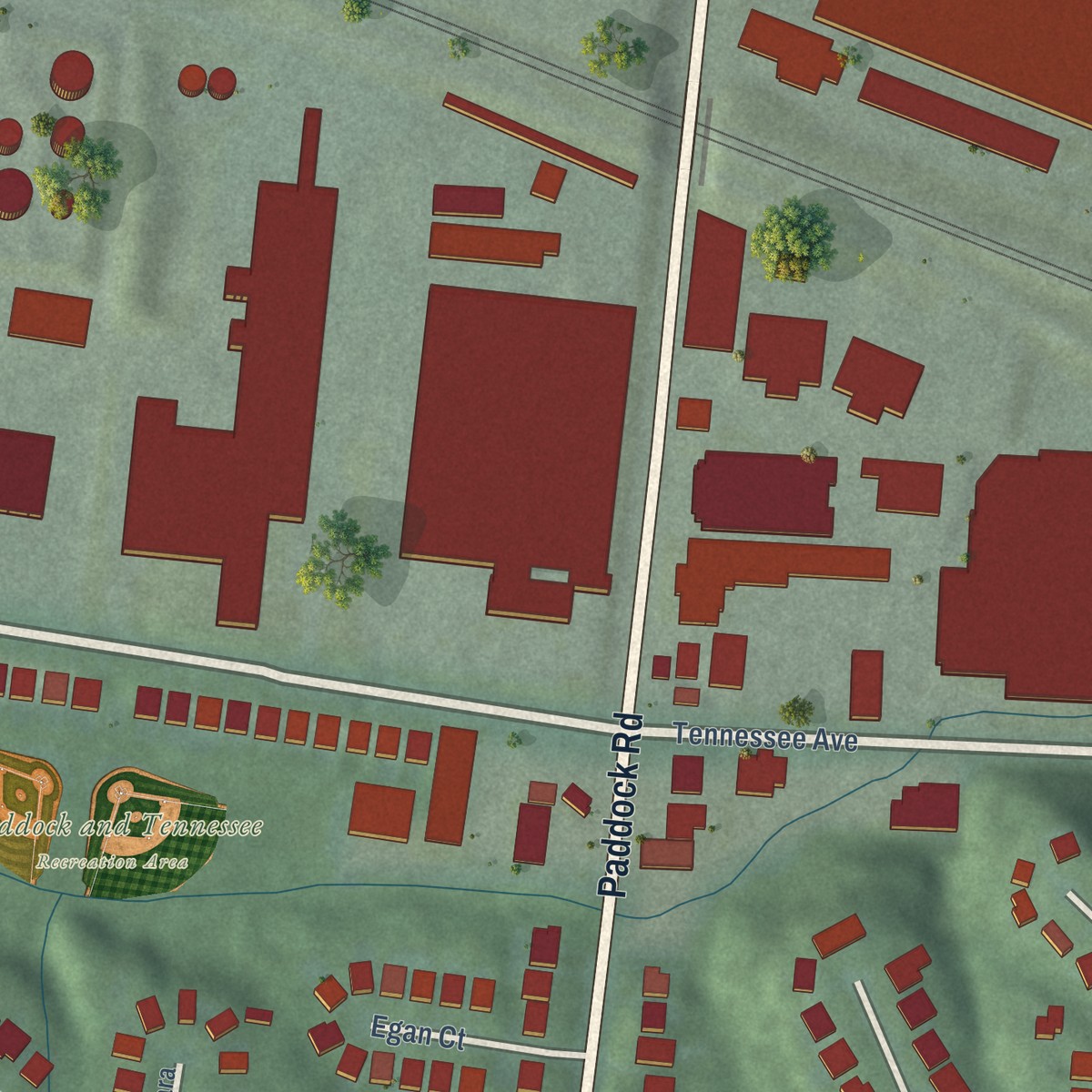 Second close-up of the map of Paddock Hills, Ohio print showing more streets and buildings