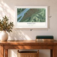 Paden City, West Virginia map, 12 x 18 inch print in a white frame in an entryway