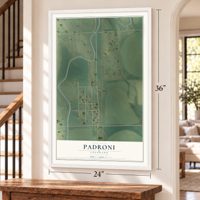 Padroni, Colorado map, 24 x 36 inch print in a white frame by a staircase