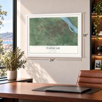 Paducah, Kentucky map, 18 x 24 inch print in a white frame in a home office