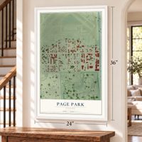 Page Park, Florida map, 24 x 36 inch print in a white frame by a staircase
