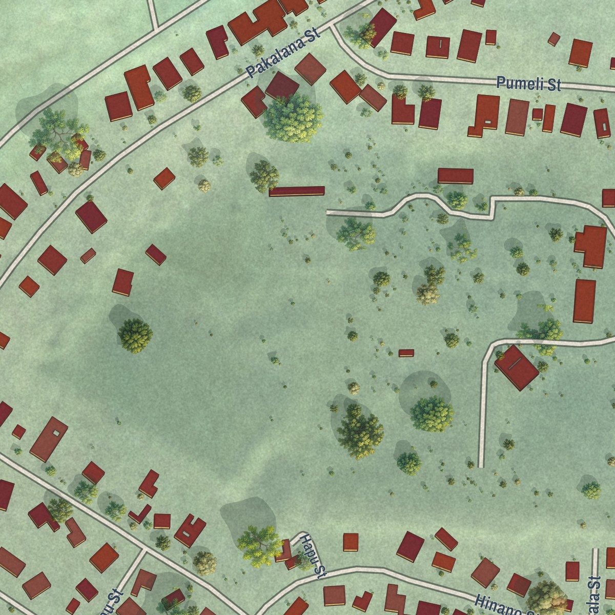 Second close-up of the map of Pahala, Hawaii print showing more streets and buildings