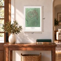 Pahala, Hawaii map, 12 x 18 inch print in a white frame in an entryway