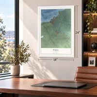 Paia, Hawaii map, 18 x 24 inch print in a white frame in a home office
