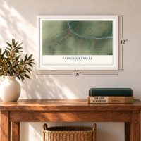 Paincourtville, Louisiana map, 12 x 18 inch print in a white frame in an entryway
