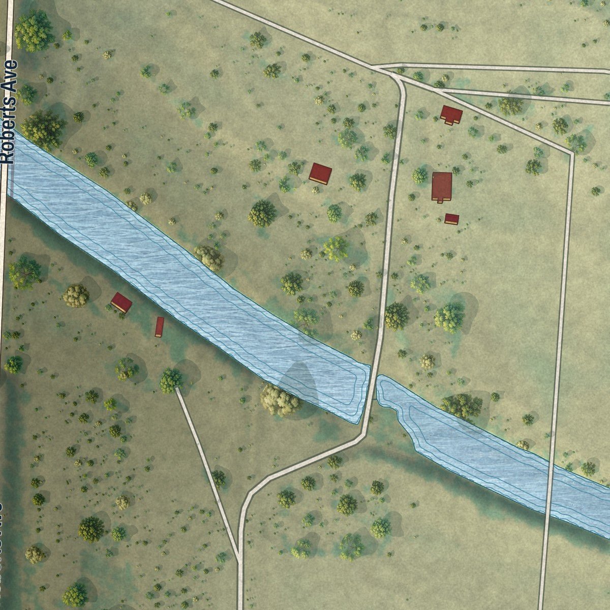Second close-up of the map of Paint Rock, Texas print showing more streets and buildings