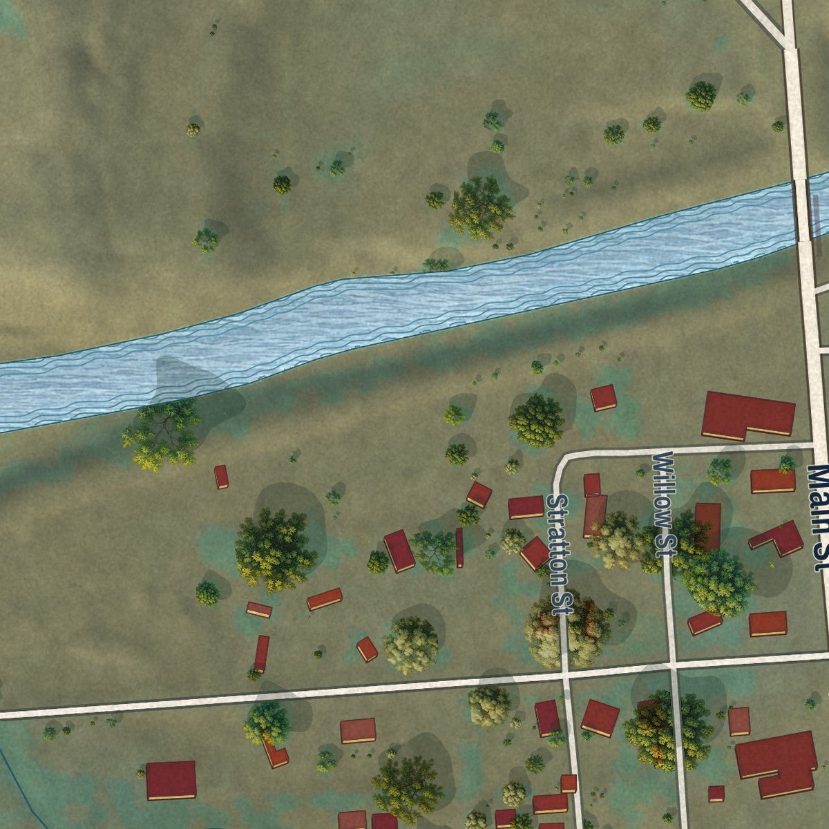 Second close-up of the map of Paisley, Oregon print showing more streets and buildings