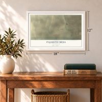 Pajarito Mesa, New Mexico map, 12 x 18 inch print in a white frame in an entryway