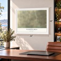 Pajarito Mesa, New Mexico map, 18 x 24 inch print in a white frame in a home office